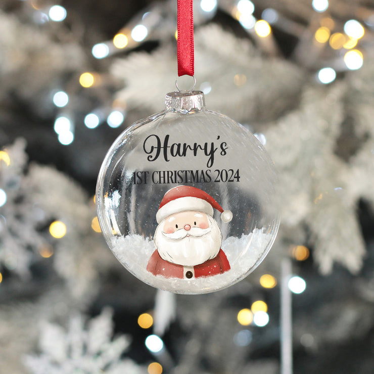 Santa Claus Christmas Snow filled Glass Bauble