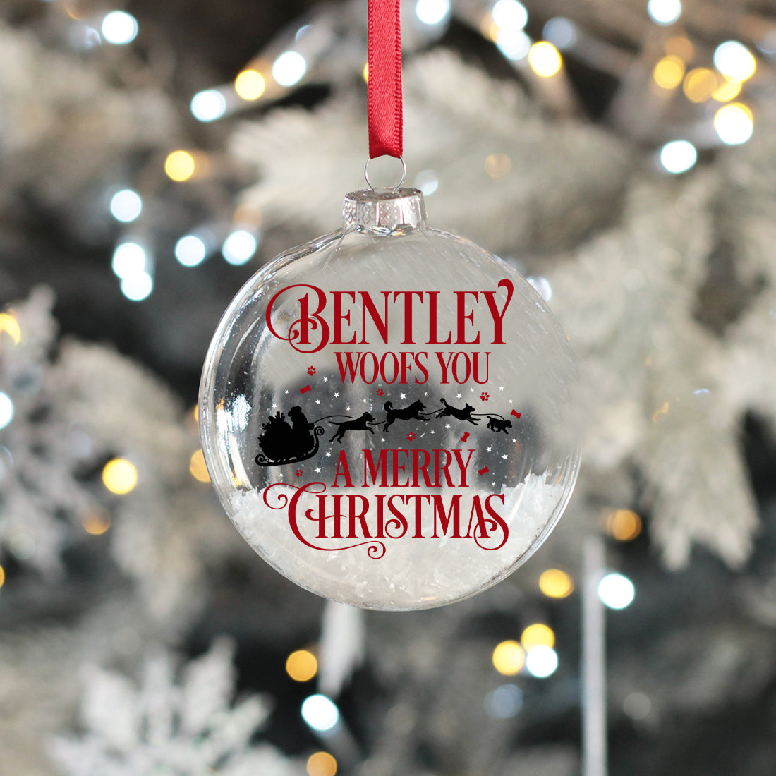 Santa Paws Pet Dog Christmas Snow Filled Glass Bauble-Love Lumi Ltd
