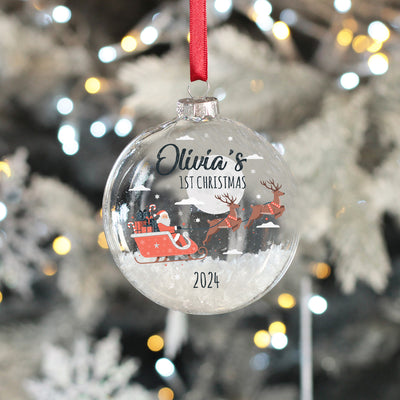 Santa's Flight Baby's 1st Christmas Snow Filled Glass Bauble-Love Lumi Ltd