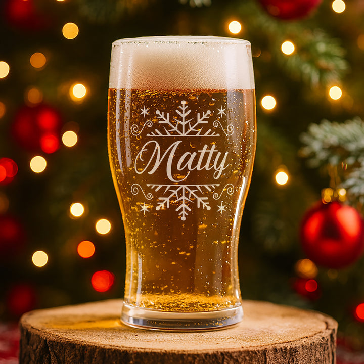 Christmas Snowflake Pint Glass and Gift Boxed Set