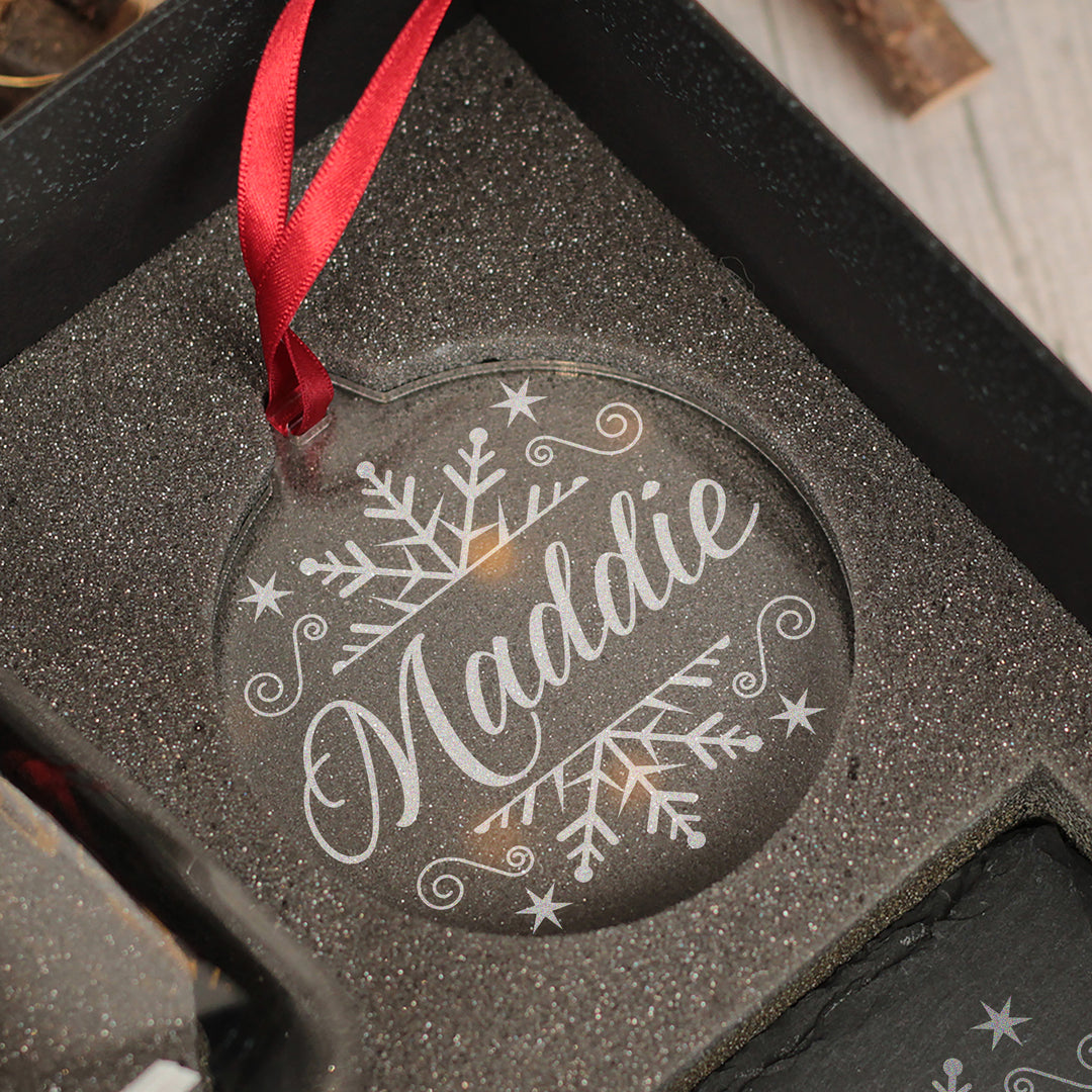 Christmas Snowflake Champagne Flute with Coaster and Decoration Gift Set