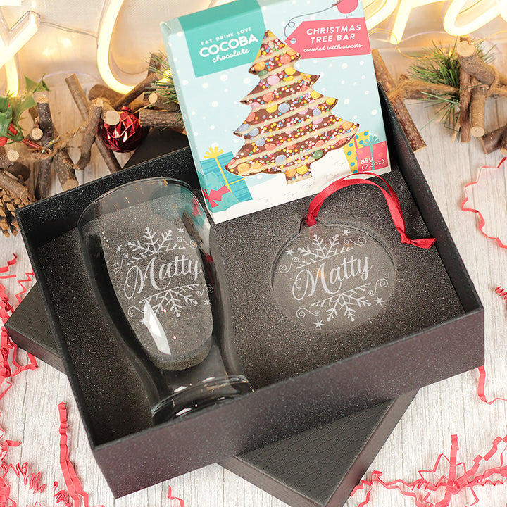 Christmas Snowflake Pint Glass and Gift Boxed Set