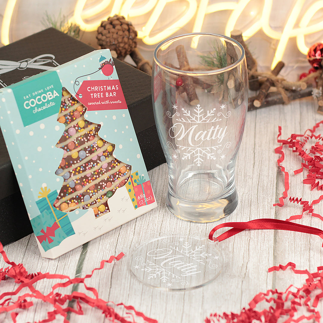 Christmas Snowflake Pint Glass and Gift Boxed Set
