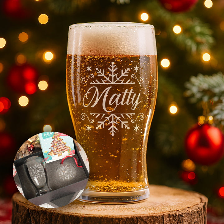 Christmas Snowflake Pint Glass and Gift Boxed Set
