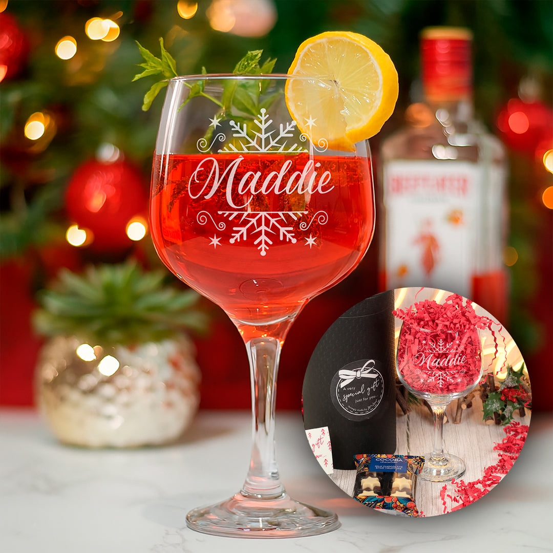 Christmas Snowflake Gin Glass and Chocolate Truffles Gift Boxed Set