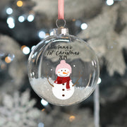 Snowman Baby's 1st Christmas Snow Filled Glass Bauble