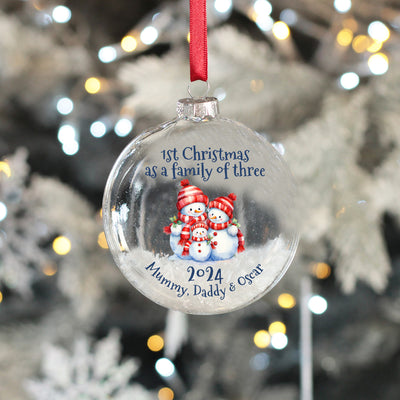 First Christmas as a Family New Baby Snowman Snow Filled Glass Bauble-Love Lumi Ltd