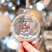 First Christmas as a Family New Baby Snowman Glitter Glass Bauble