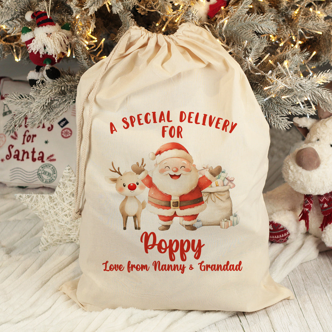 Personalised Special Delivery Santa and Reindeer Large Christmas Gift Sack-Love Lumi Ltd