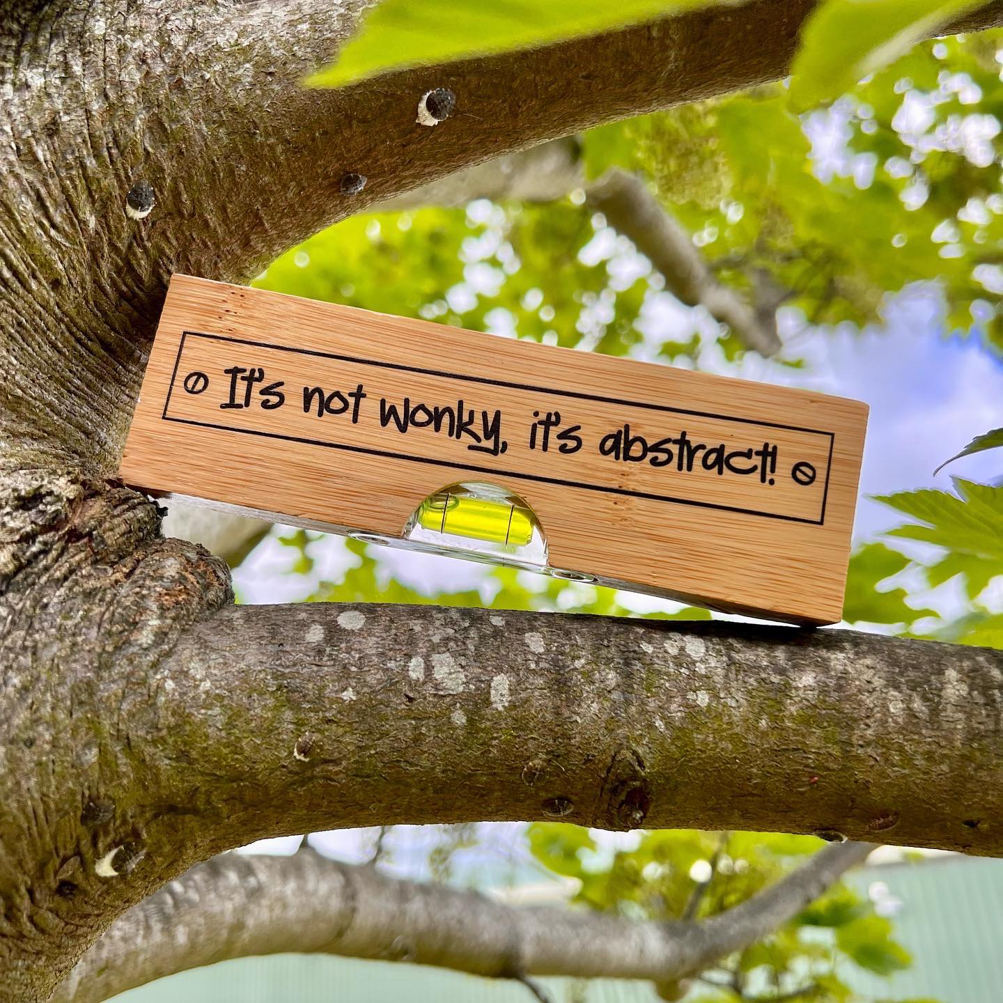 It's Not Wonky It's Abstract Bamboo Bottle Opener with Spirit Level and Ruler-Love Lumi Ltd