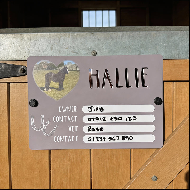 Photo Horse Name and Owner Details Acrylic Stable Door Sign