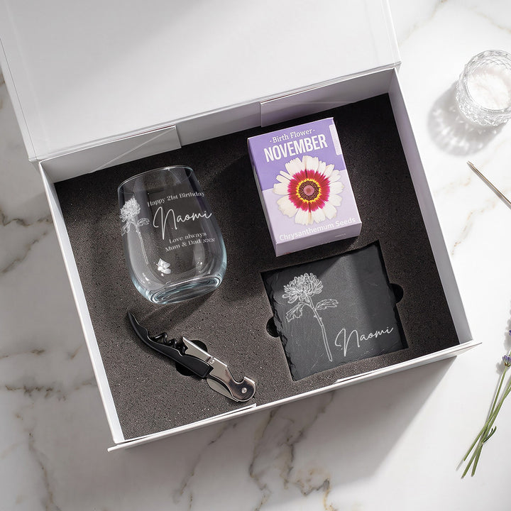 Birth Flower Seeds And Stemless Glass Birthday Gift Set