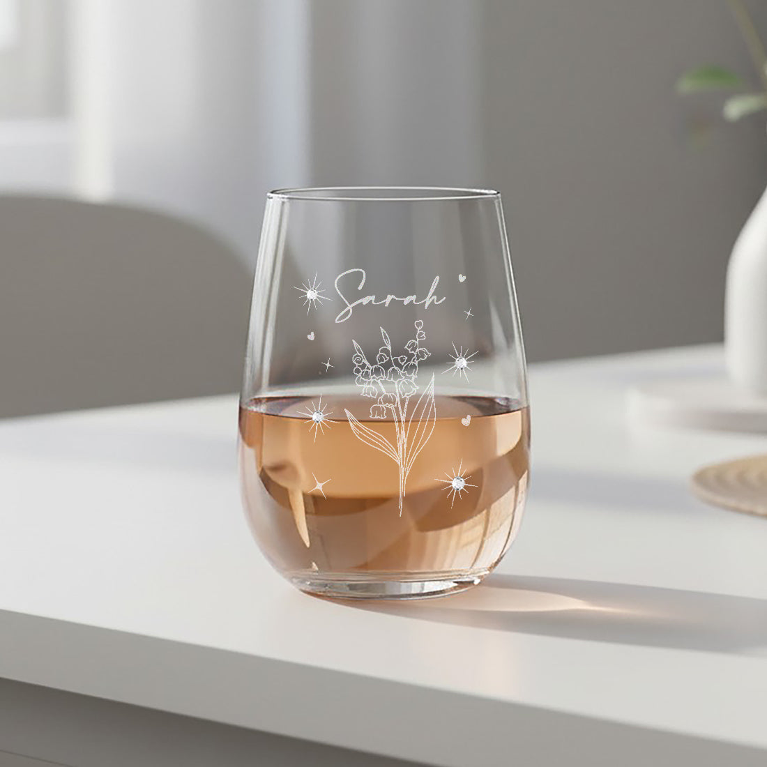 Diamante Embellished Birth Flower Stemless Glass
