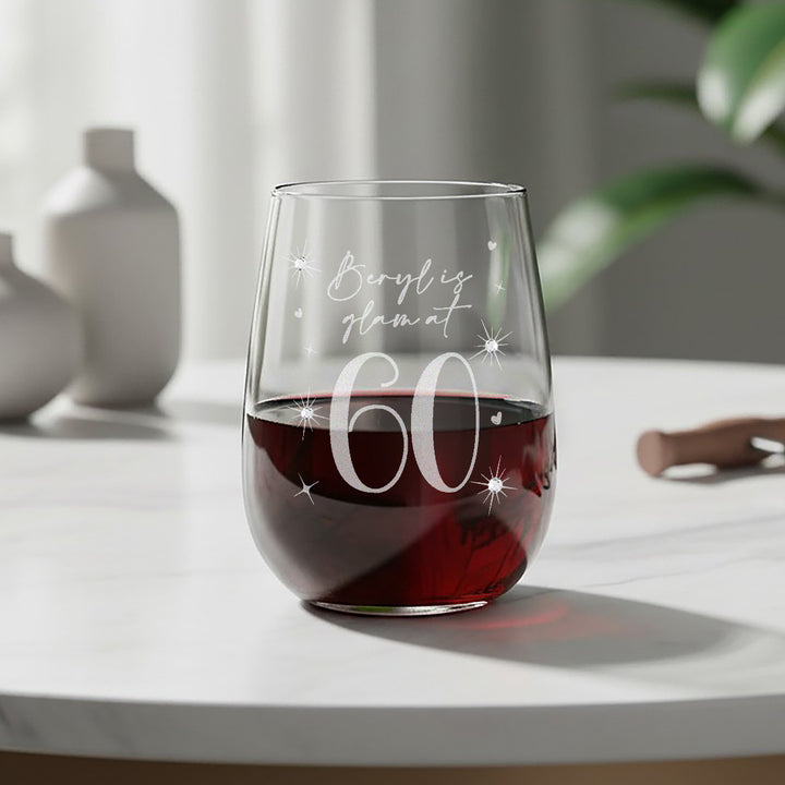 60th Birthday Diamante Crystal Embellished Stemless Glass