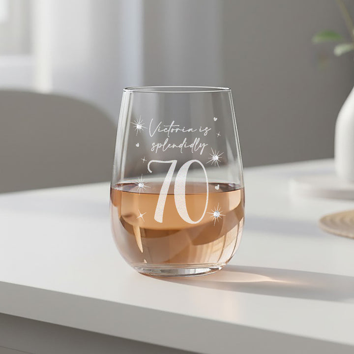 70th Birthday Diamante Crystal Embellished Stemless Glass