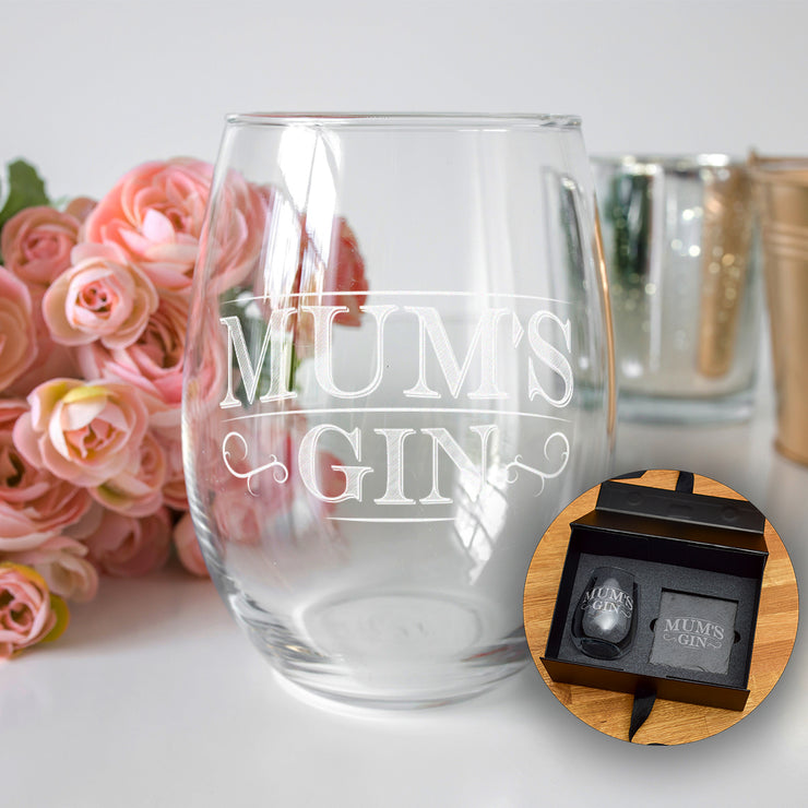 Gin Label Engraved Stemless Gin Glass