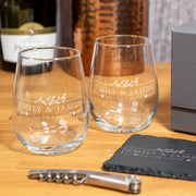 Wedding Botanical Frame Pair of Stemless Glasses Gift Set
