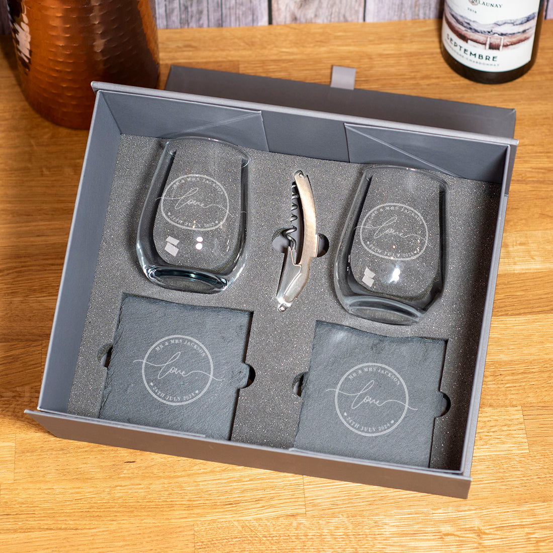Wedding Mr & Mrs Classic Frame Pair of Stemless Glasses Gift Set