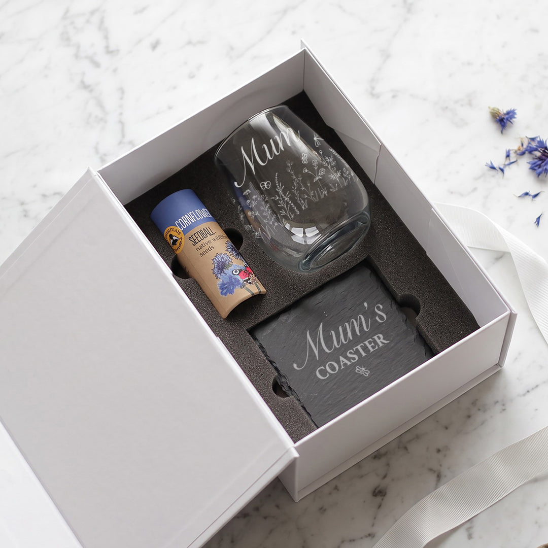Stemless Glass and Cornflower Wildflower Seed Balls Gift Set