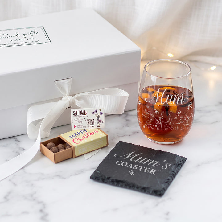 Stemless Glass And Christmas Wildflower Seed Balls Gift Set