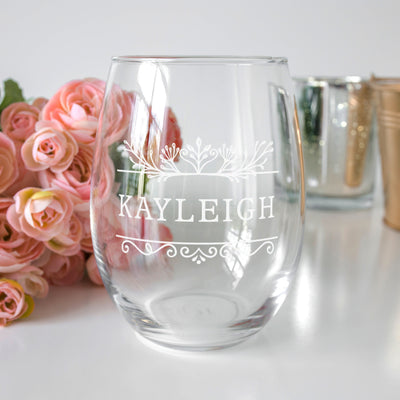 Floral Divide Engraved Stemless Glass-Love Lumi Ltd