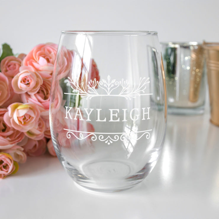 Floral Divide Engraved Stemless Glass