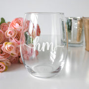 Personalised Script Initials Engraved Stemless Glass