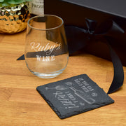 Luxury Gift Boxed 'I need a refill' Stemless Wine Glass and Coaster Set