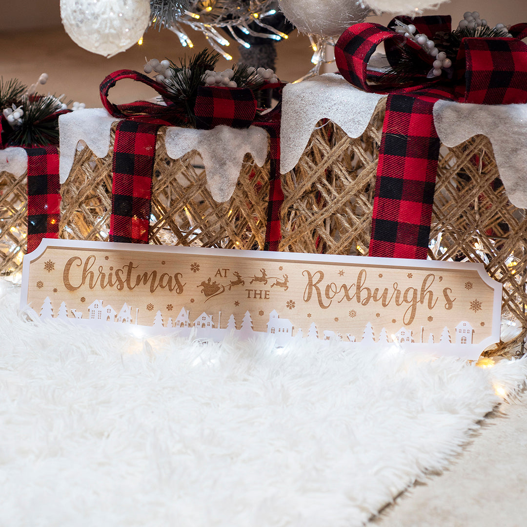 Winter Village Wood &amp; Acrylic Christmas Street Sign Decoration-Love Lumi Ltd