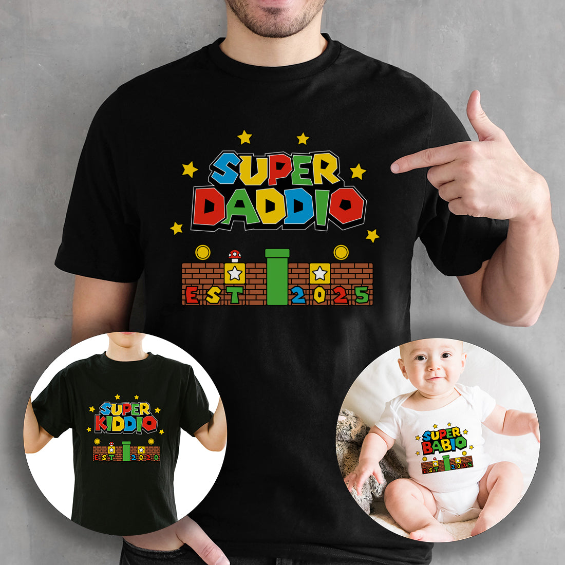 Super Daddio and Babio or Kiddio Gaming T-Shirt and Baby Grow set-Love Lumi Ltd