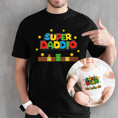 Super Daddio and Babio Gaming T-Shirt and Baby Grow set-Love Lumi Ltd