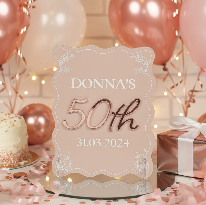 Wavy Edge 3D Acrylic Birthday Party Freestanding Sign