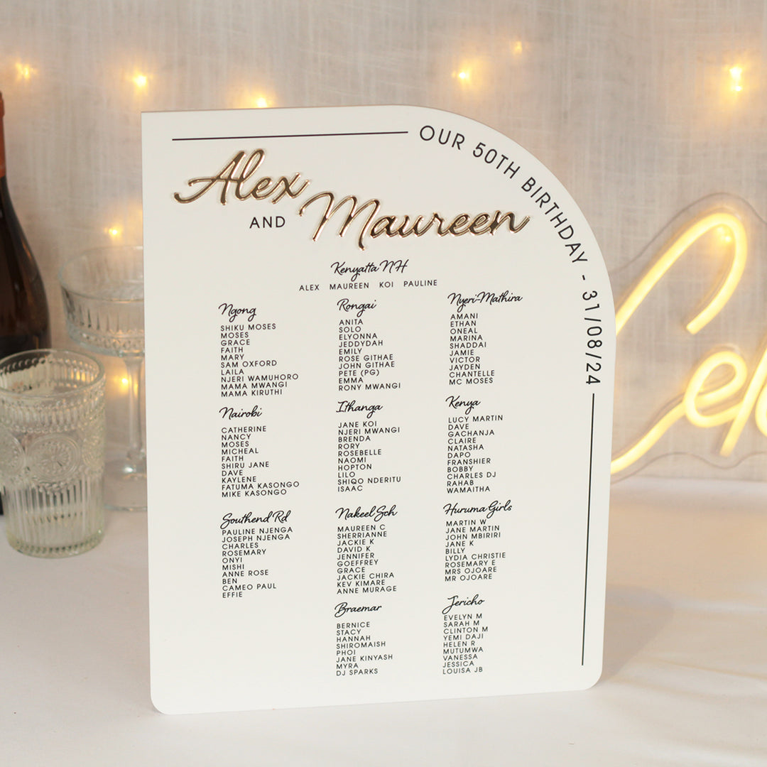 Modern Arch Birthday Party Table Acrylic Seating Plan-Love Lumi Ltd