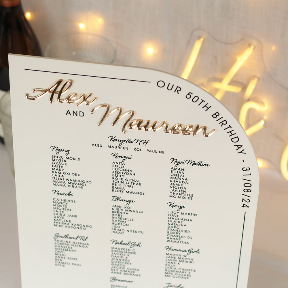 Modern Arch Birthday Party Table Acrylic Seating Plan-Love Lumi Ltd