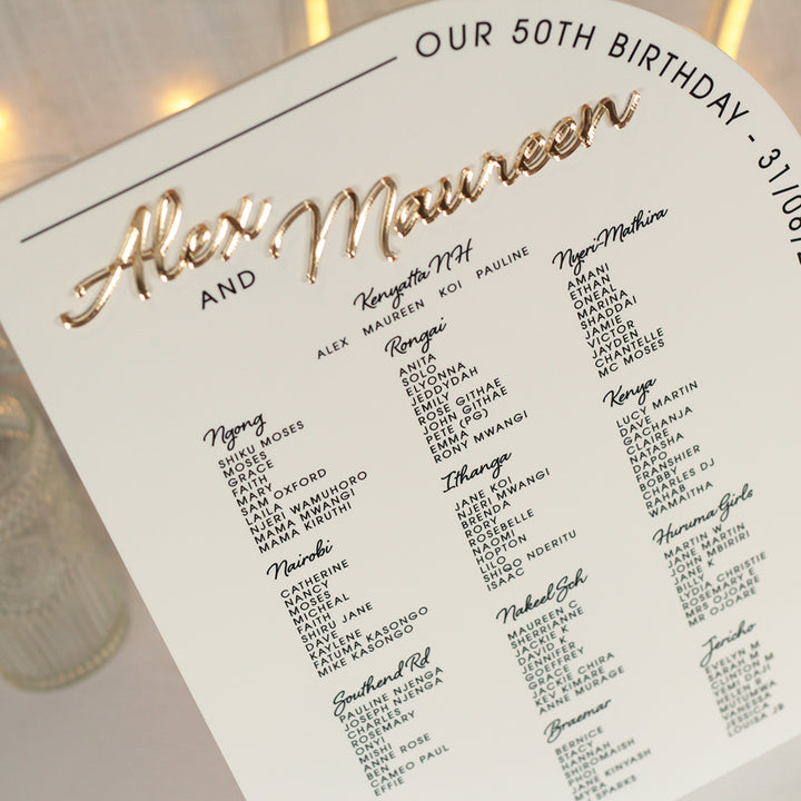 Modern Arch Birthday Party Table Acrylic Seating Plan-Love Lumi Ltd