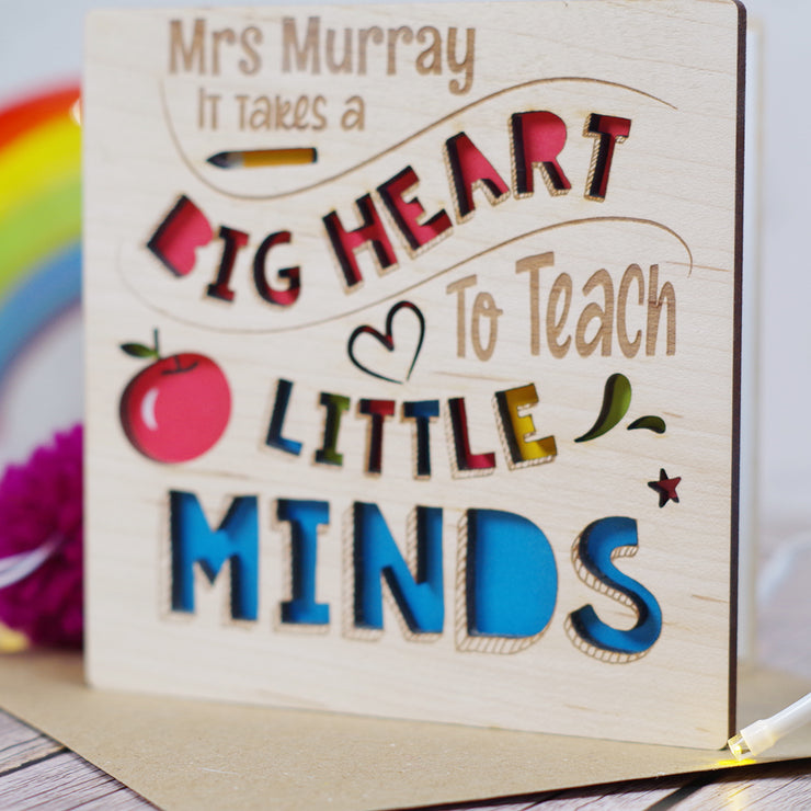 3D Wooden Engraved Teacher Big Heart To Teach Greetings Card