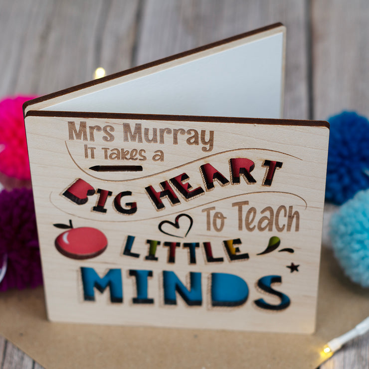 3D Wooden Engraved Teacher Big Heart To Teach Greetings Card