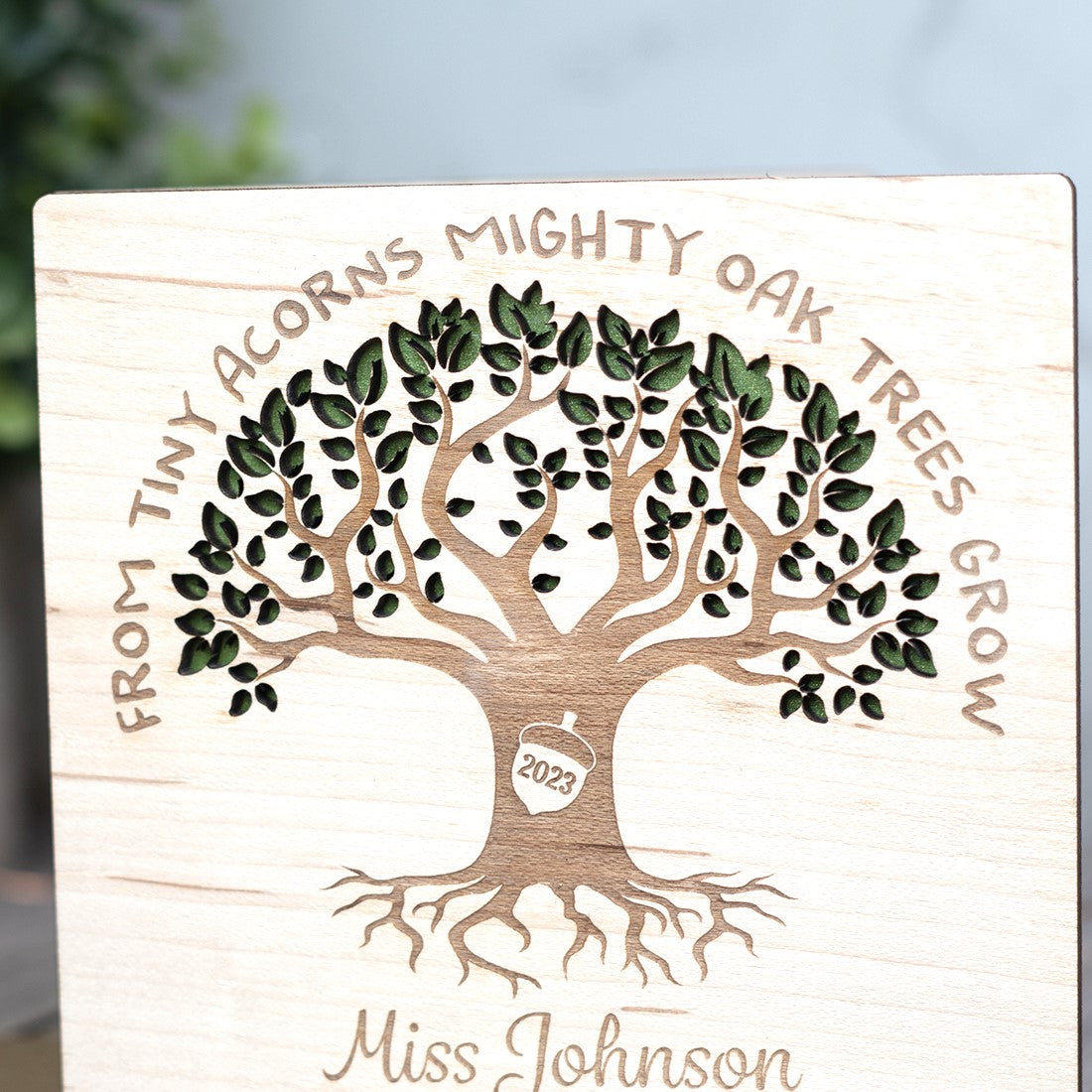 3D Wooden Engraved Teacher Tiny Acorns Greetings Card-Love Lumi Ltd