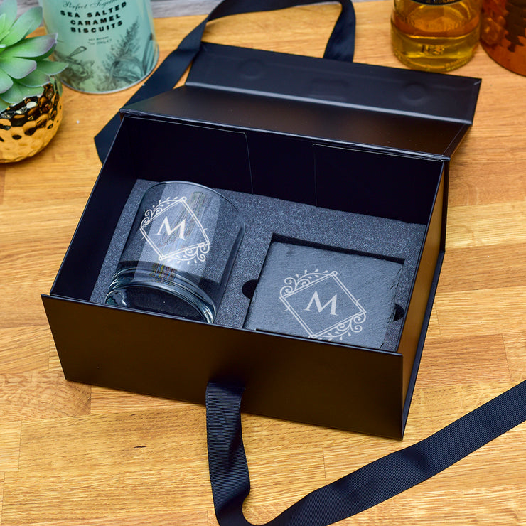 Personalised Ornate Frame Initial Engraved Whiskey Glass-Love Lumi Ltd