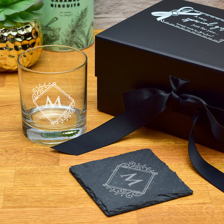 Personalised Ornate Frame Initial Engraved Whiskey Glass-Love Lumi Ltd
