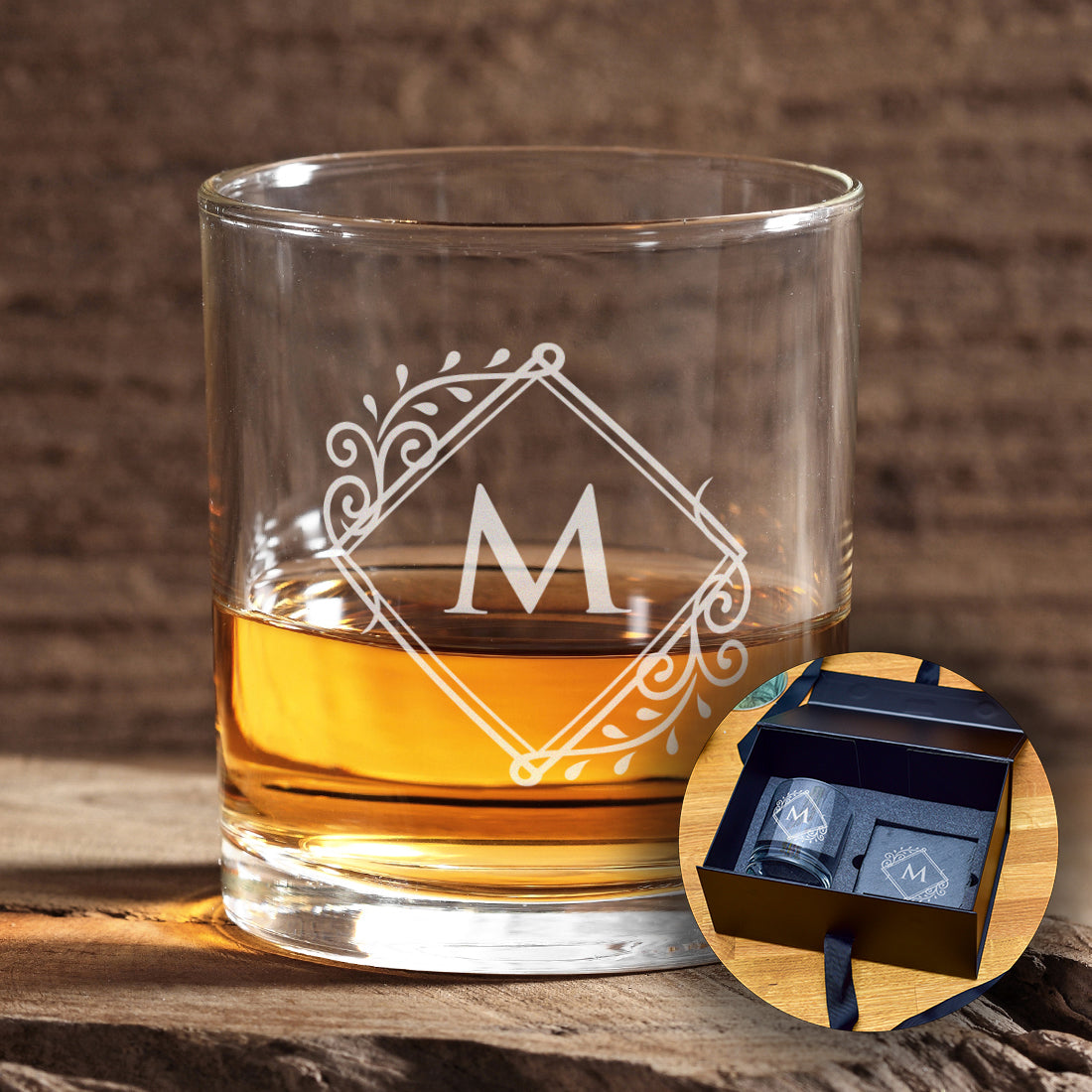 Personalised Ornate Frame Initial Engraved Whiskey Glass-Love Lumi Ltd