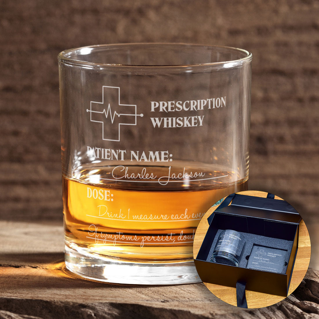 Prescription Whiskey Tumbler Glass Gift Boxed Set