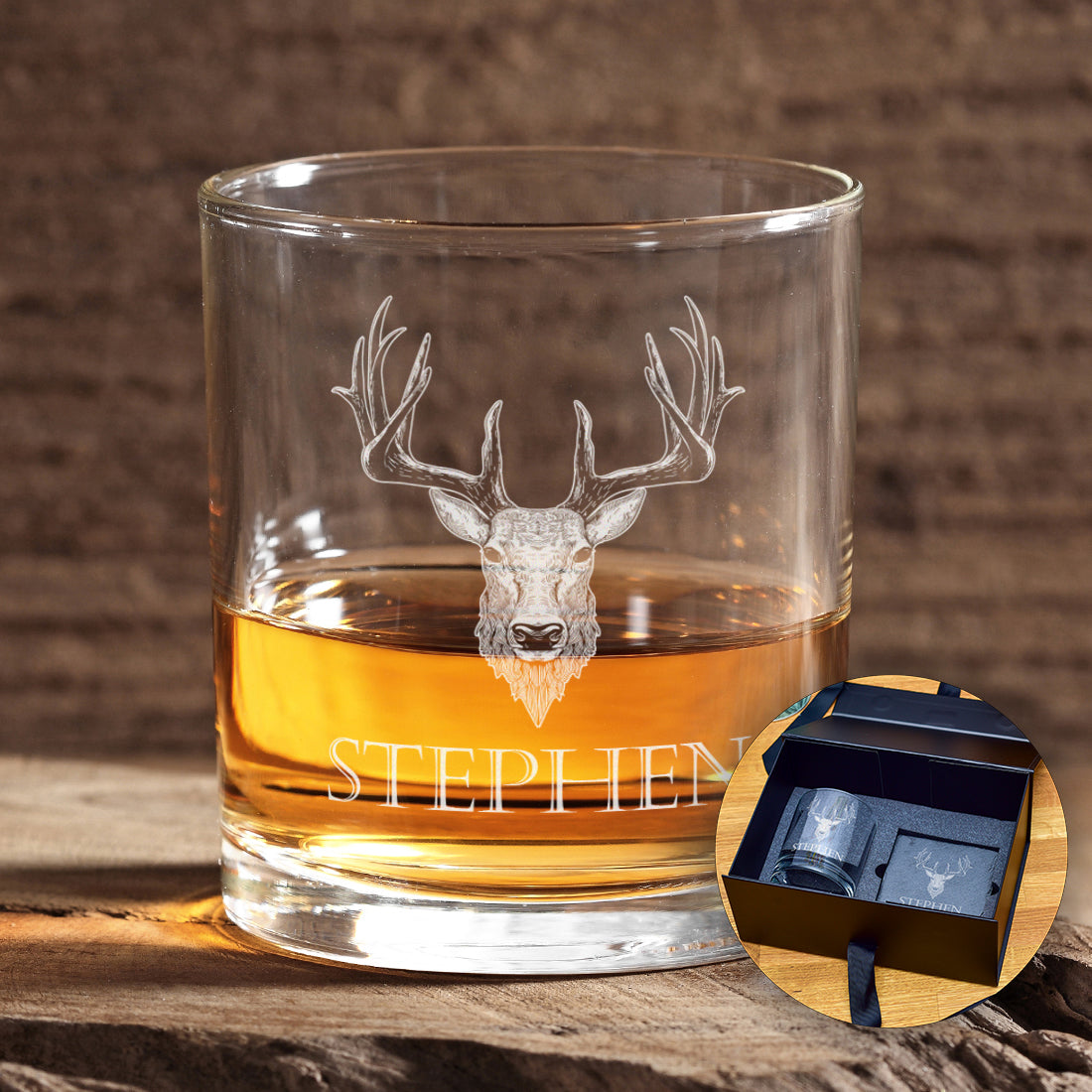 Personalised Stag Engraved Whiskey Glass-Love Lumi Ltd