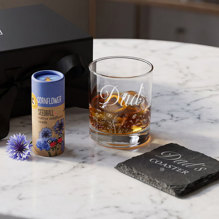 Whiskey Glass And Cornflower Wildflower Seed Balls Gift Set