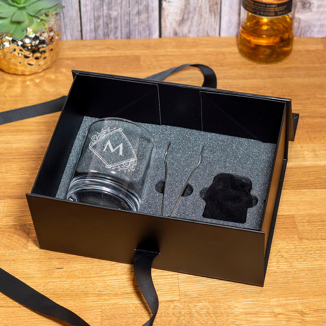Personalised Ornate Frame Initial Engraved Whiskey Glass-Love Lumi Ltd