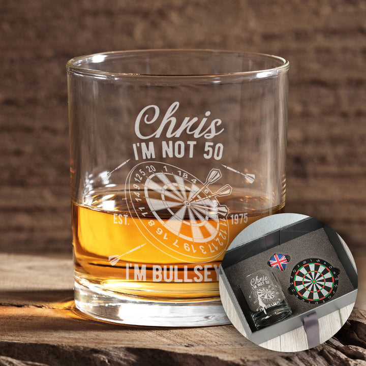 Darts Bullseye Birthday Whiskey Glass Tumbler