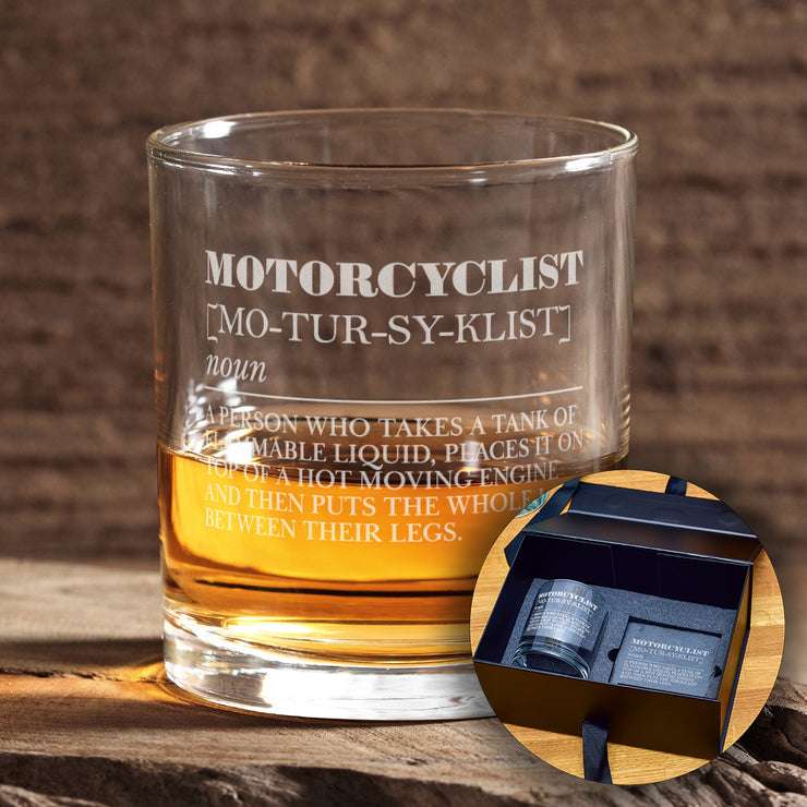 Motorcyclist Dictionary Definition Engraved Tumbler Glass