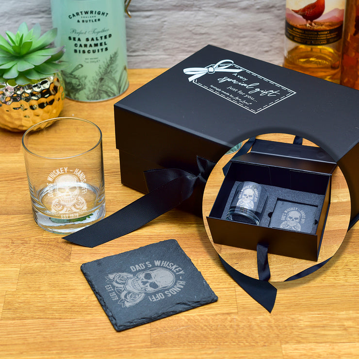 Luxury Gift Boxed Skull and Roses Glass Tumbler and Coaster Set
