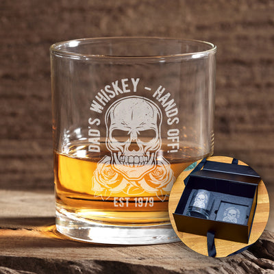 Personalised Skull and Roses Engraved Whiskey Glass