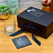Luxury Gift Boxed Whiskey / Whisky Label Glass Tumbler and Coaster Set